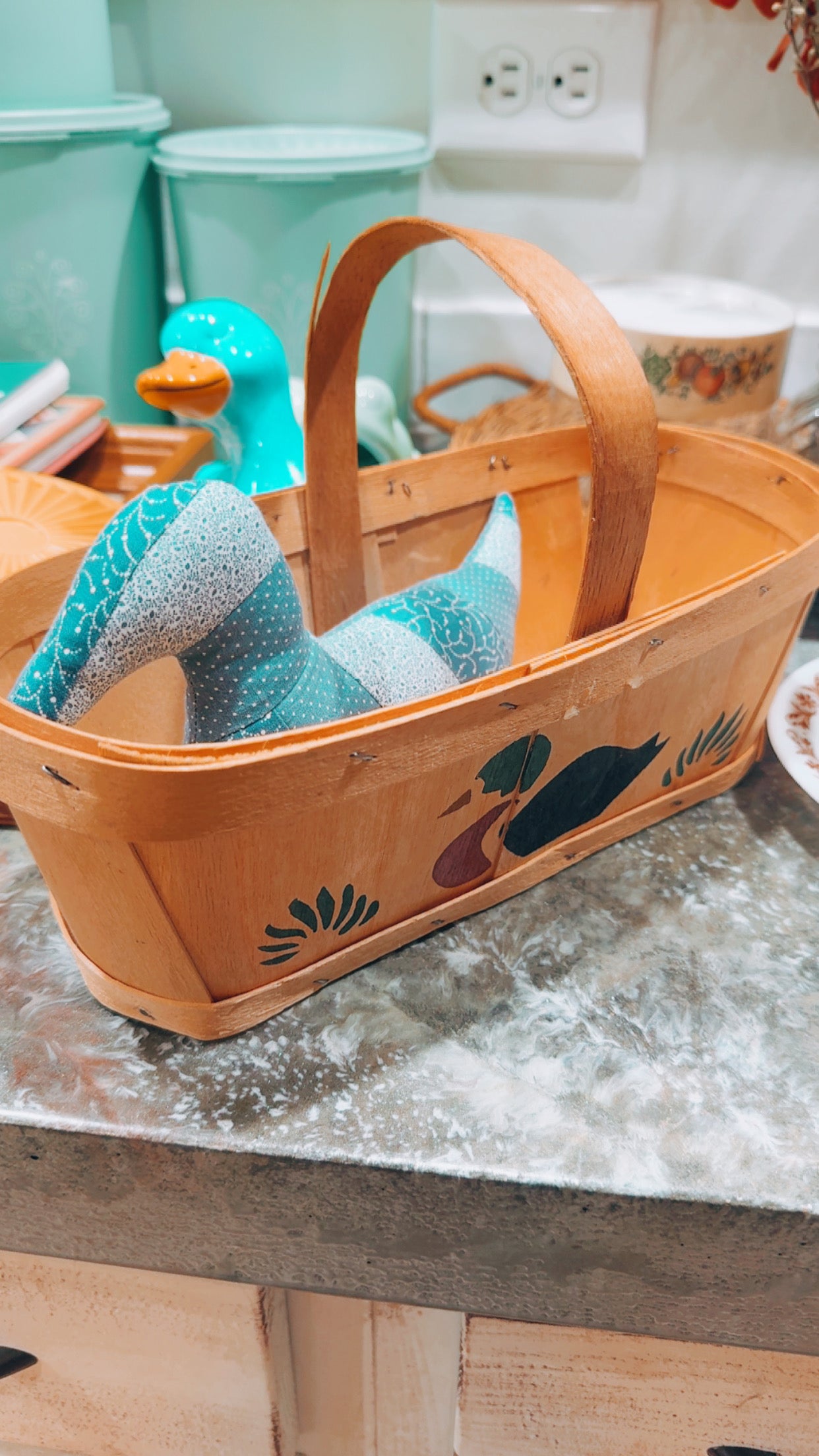 Wooden Duck Basket + Handmade Duck Pillow