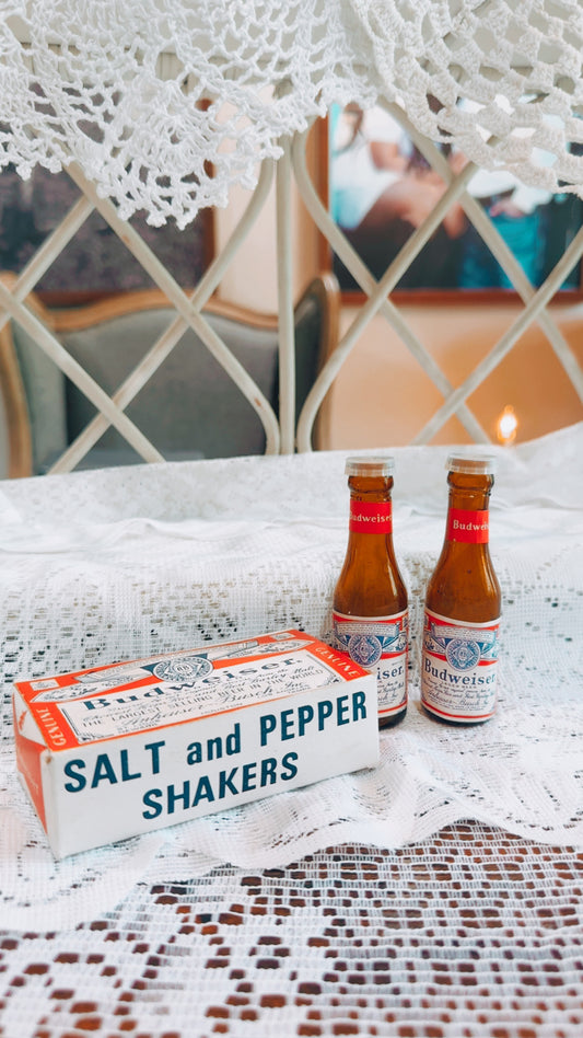 Vintage Budweiser Bottle Salt & Pepper Shakers (Set in Box)