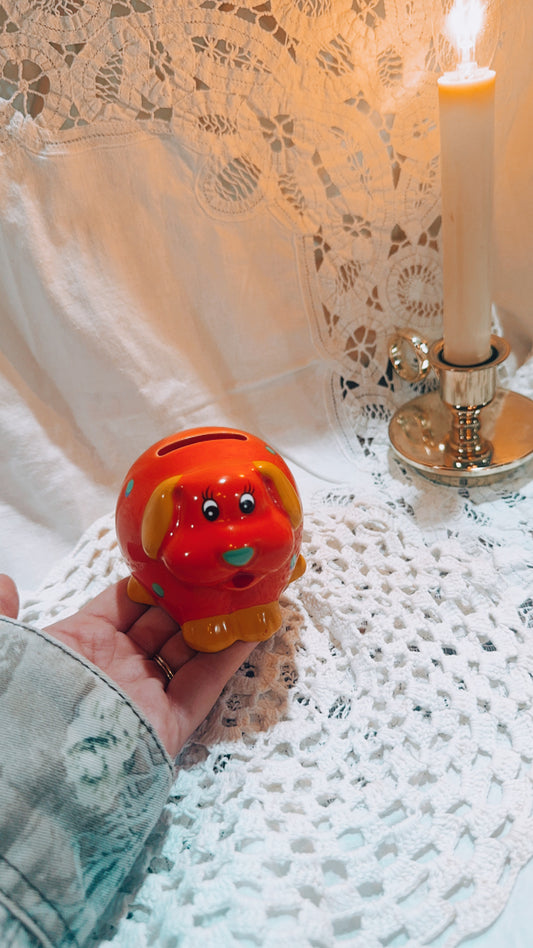 Bright Orange Retro Puppy Coin Bank | Y2K Kids Decor