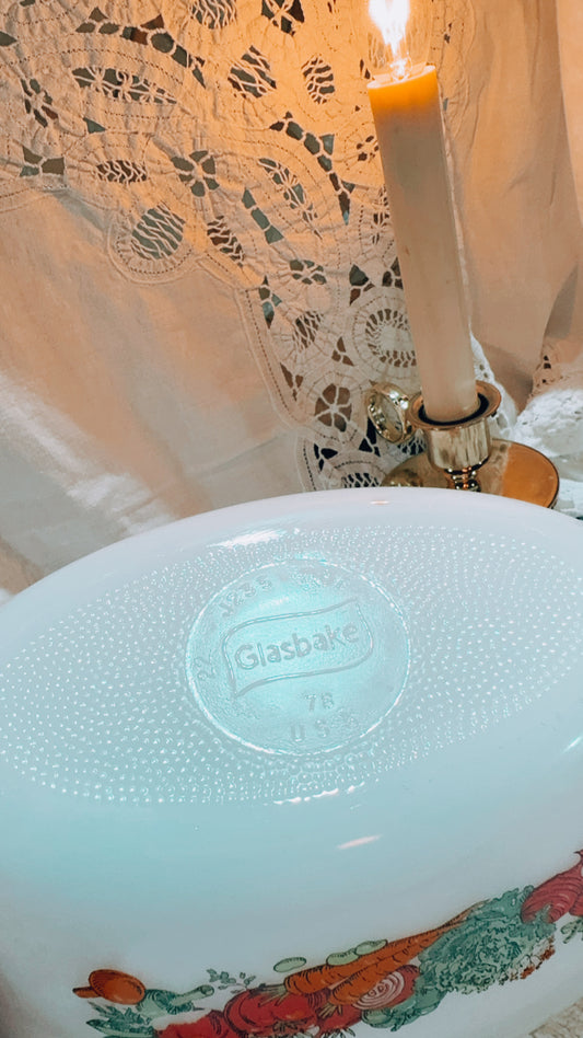 Vintage Glasbake Vegetable Mixing Bowl | Cottage Kitchen Dish
