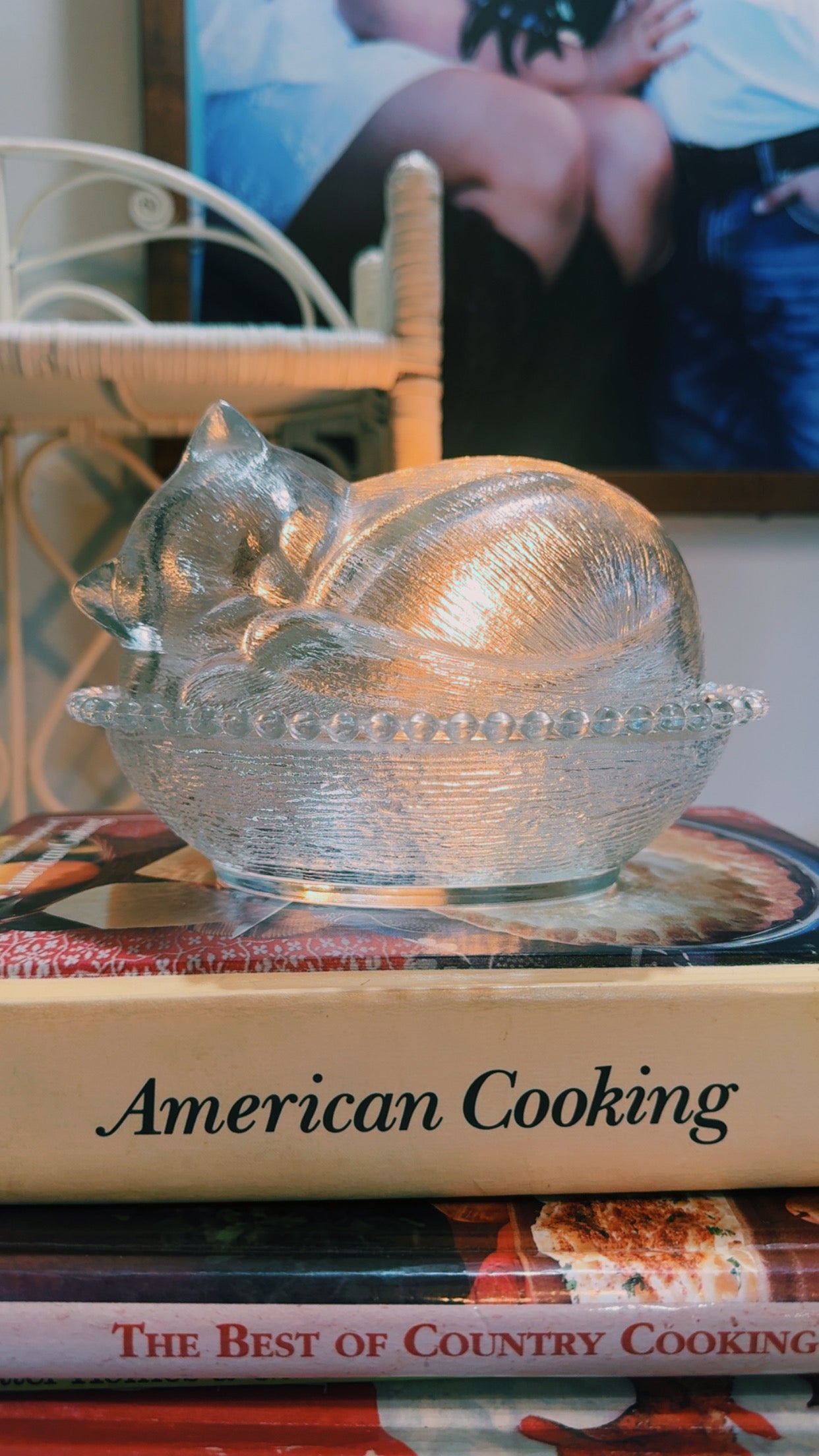 Indiana Glass Cat on Nest Candy Dish | Vintage Frosted Glass Kitten Dish