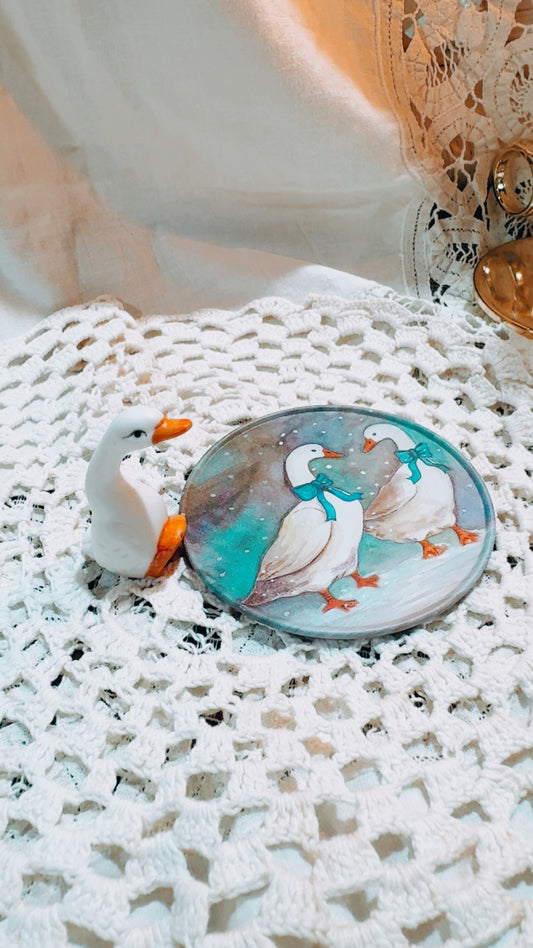 Vintage Goose Coaster Set + Ceramic Goose Figurine – Cottage Kitchen Decor