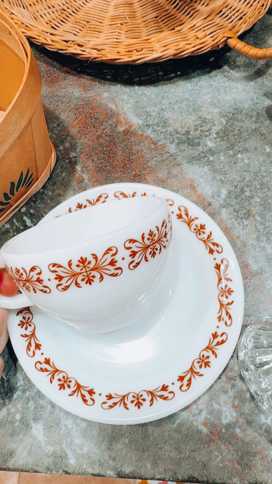 Vintage Pyrex Milk Glass Cup & Saucer Set