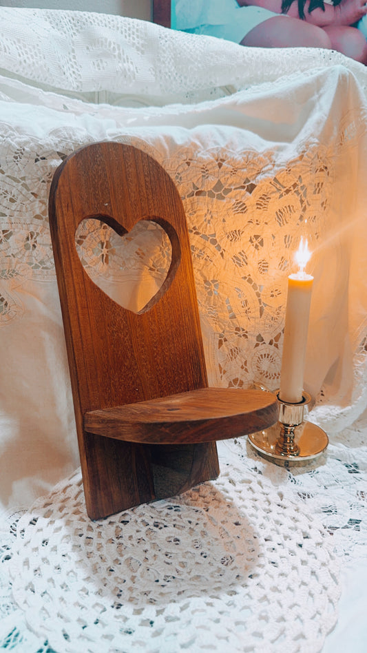 Vintage Wooden Wall Shelf with Heart Cutout | Rustic Cottage Decor