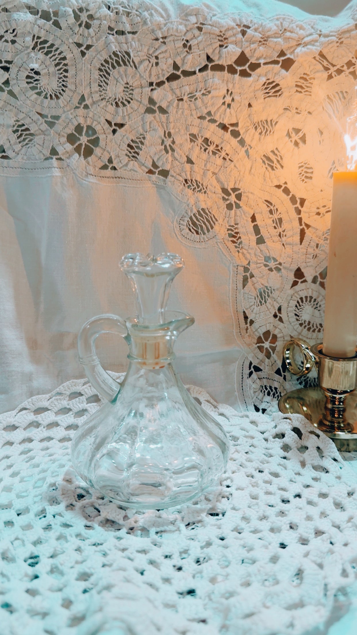 Vintage Clear Glass Cruet / Oil & Vinegar Bottle with Handle