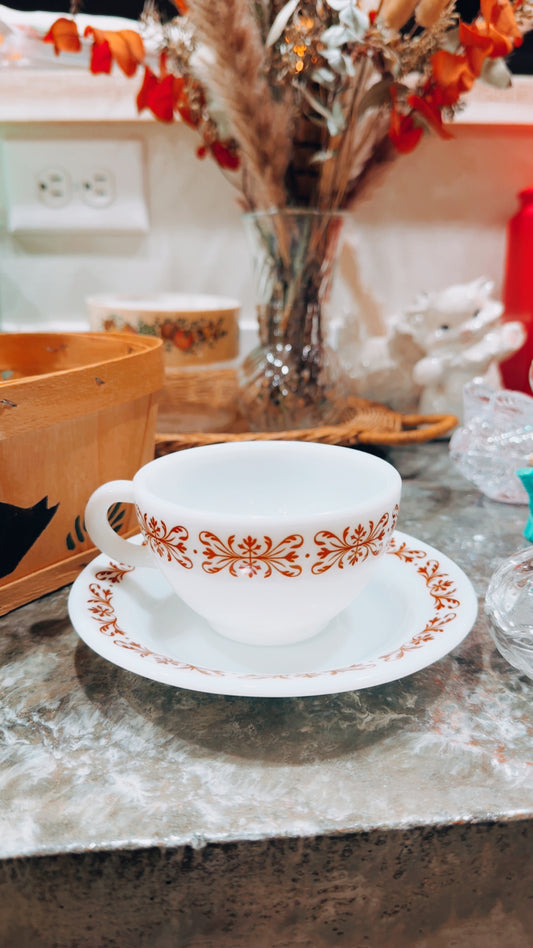 Vintage Pyrex Milk Glass Cup & Saucer Set