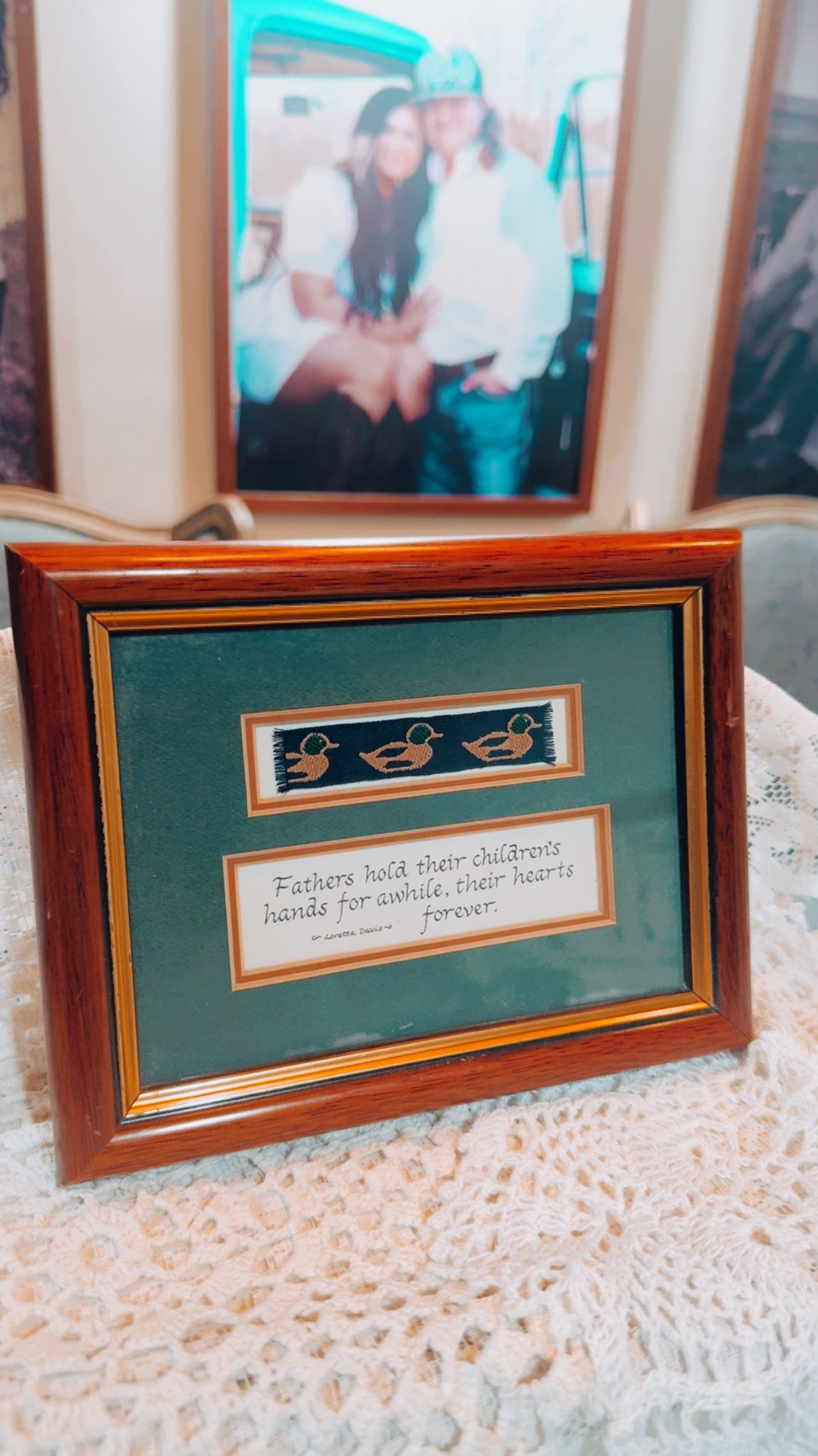 Vintage Framed Quote Art – “Fathers hold their children’s hands…”