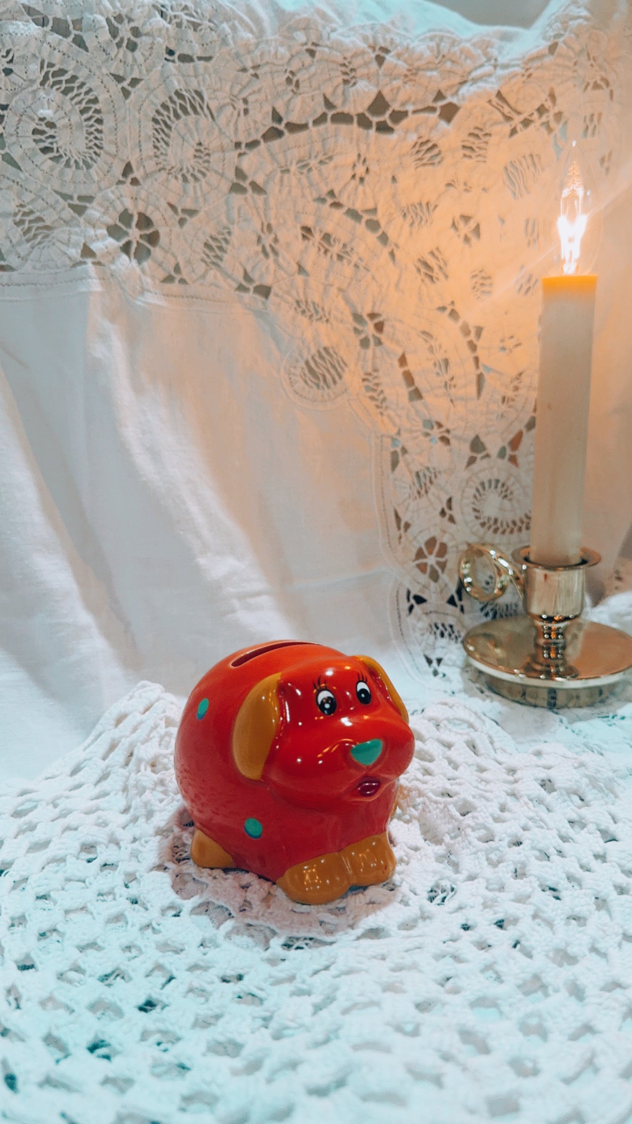 Bright Orange Retro Puppy Coin Bank | Y2K Kids Decor