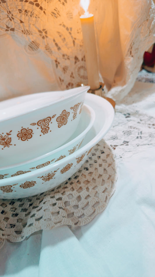 Vintage Corelle “Butterfly Gold” Style Bowl & Plate Set (5 Pieces)
