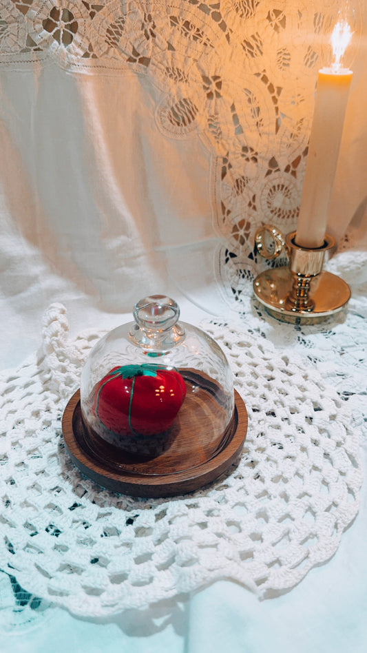 Vintage Glass Cloche with Wooden Base