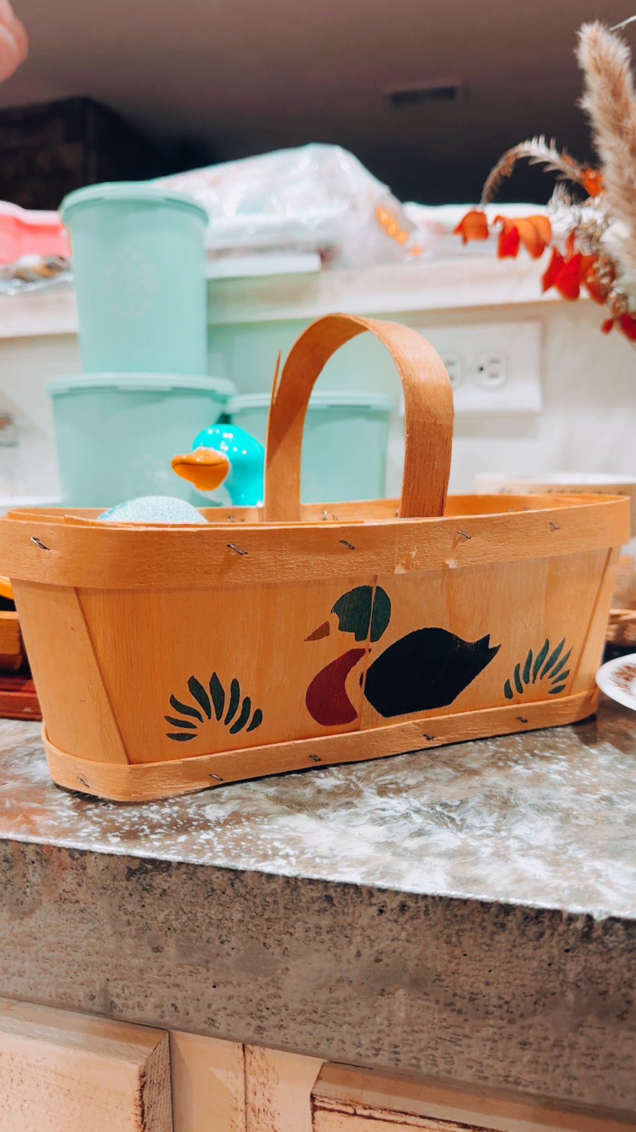 Wooden Duck Basket + Handmade Duck Pillow