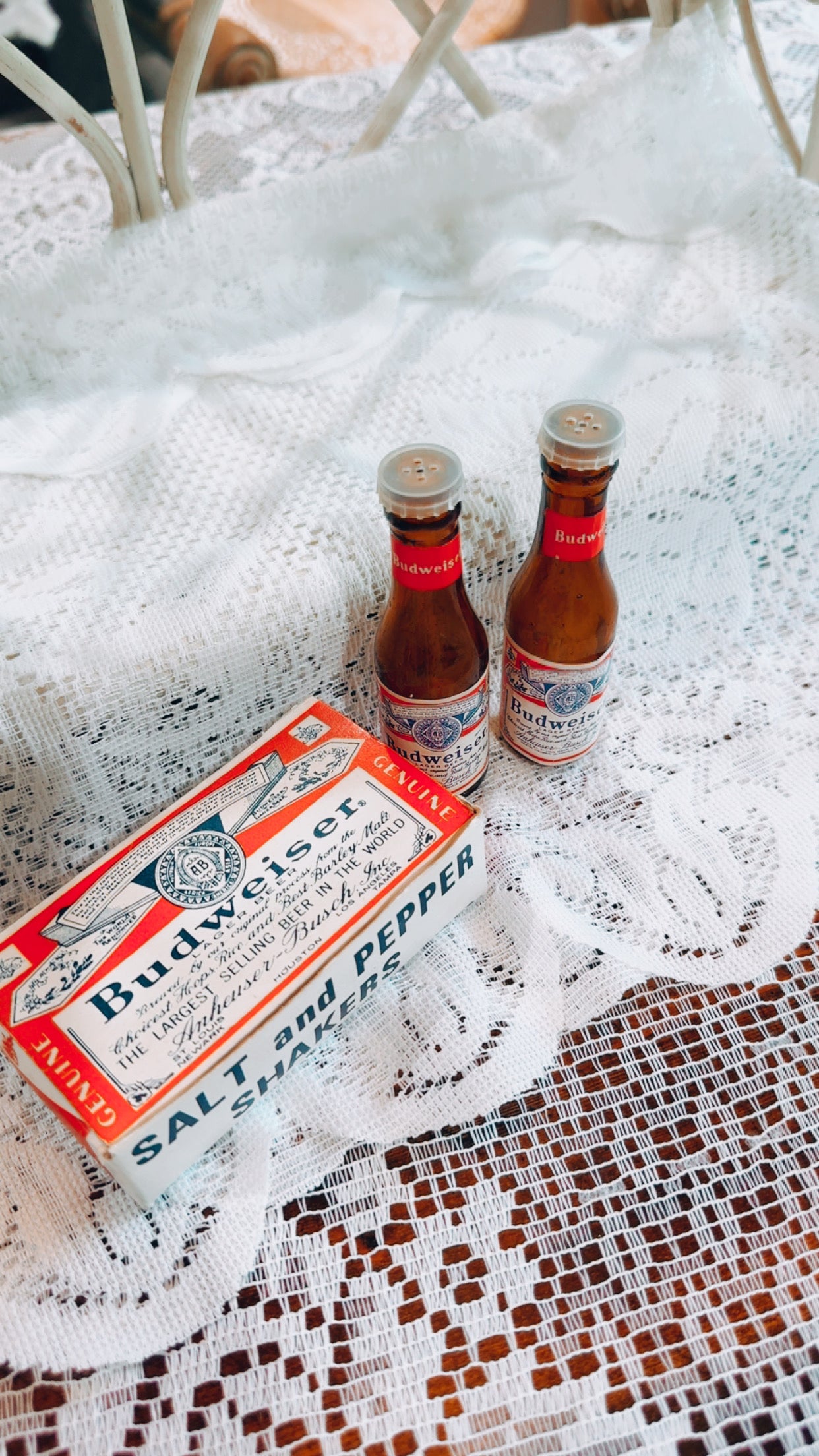 Vintage Budweiser Bottle Salt & Pepper Shakers (Set in Box)