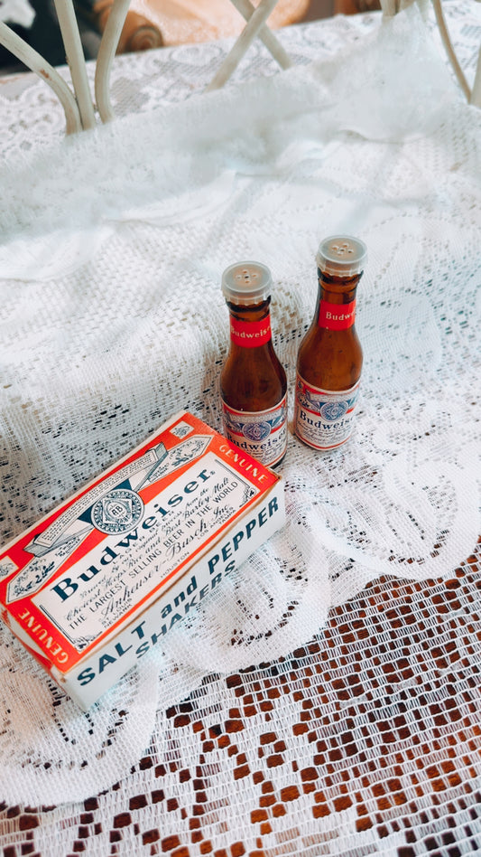 Vintage Budweiser Bottle Salt & Pepper Shakers (Set in Box)