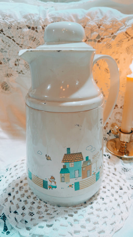 Vintage Ceramic Thermal Pitcher / Carafe – Cottage Scene