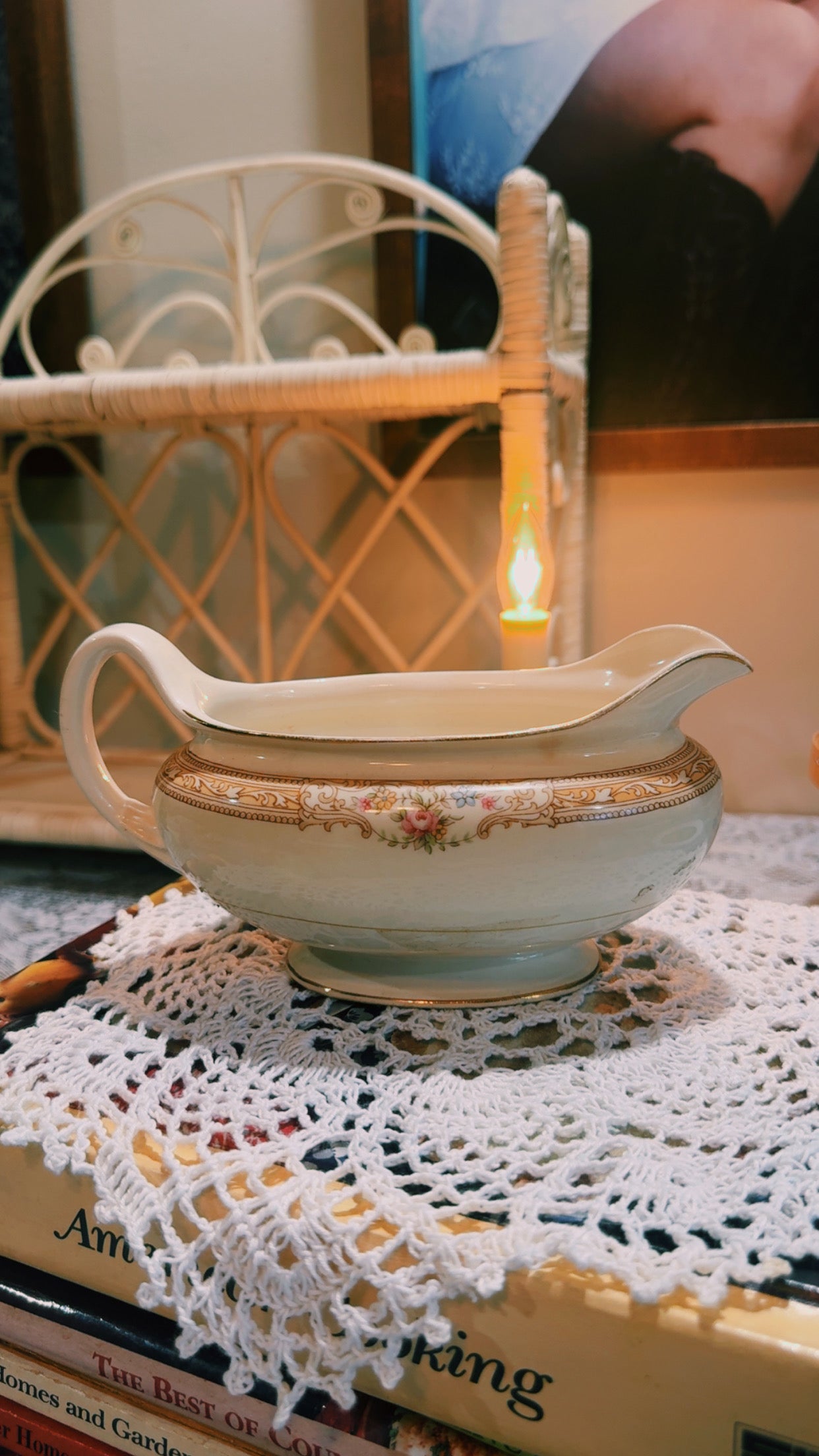 Vintage Floral Gravy Boat | Cottage Kitchen Serving Dish