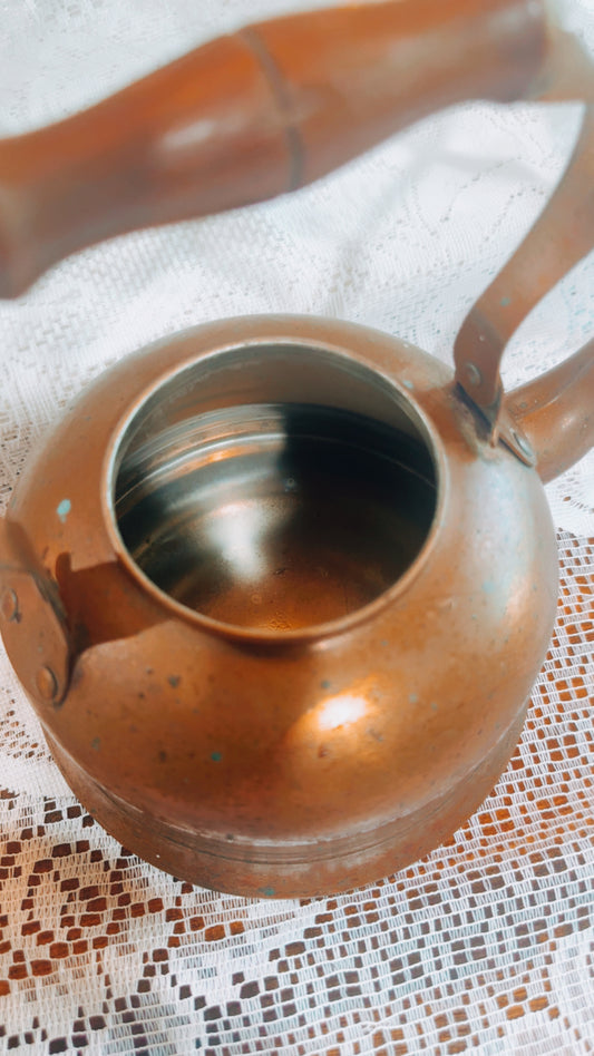 Vintage Copper Tea Kettle with Wooden Handle